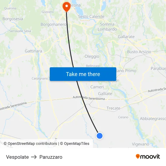 Vespolate to Paruzzaro map