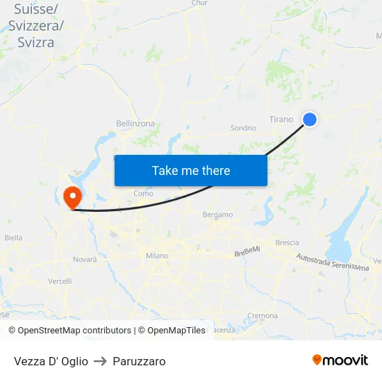 Vezza D' Oglio to Paruzzaro map