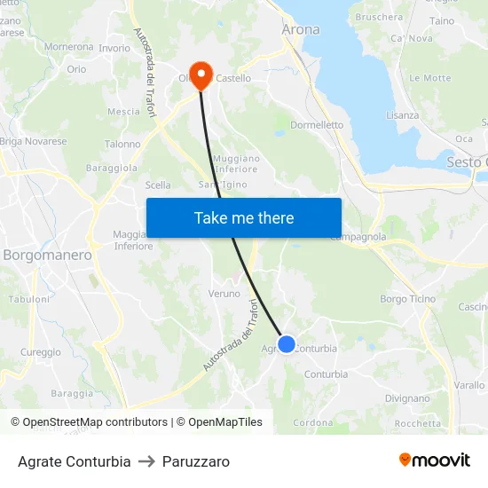 Agrate Conturbia to Paruzzaro map