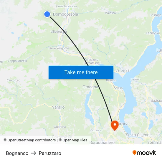Bognanco to Paruzzaro map