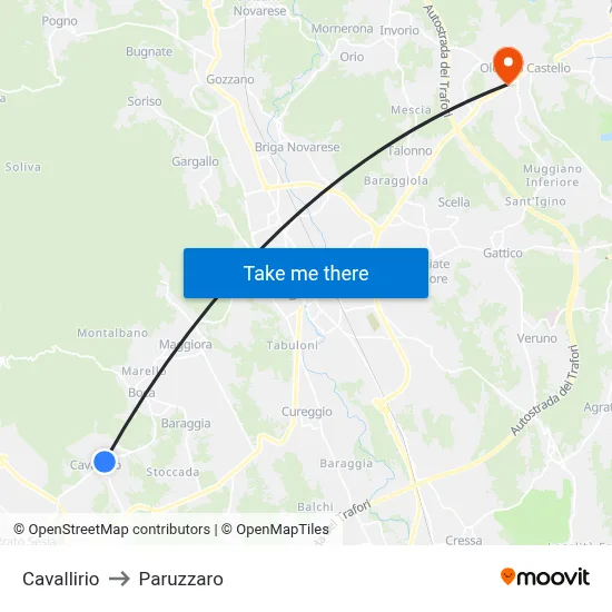 Cavallirio to Paruzzaro map