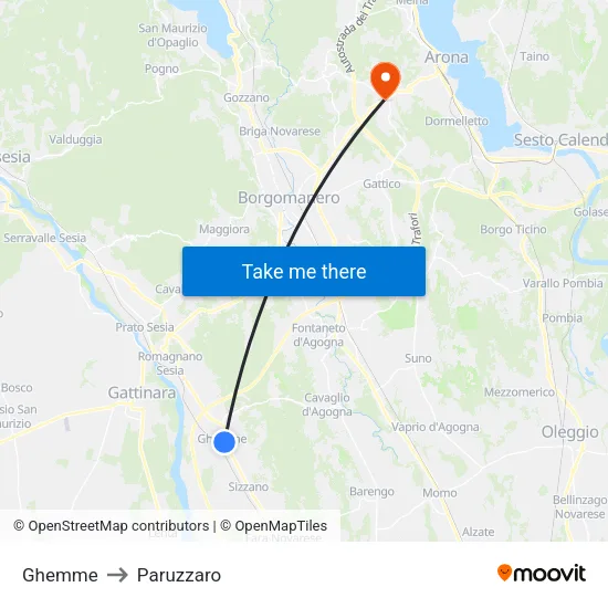 Ghemme to Paruzzaro map