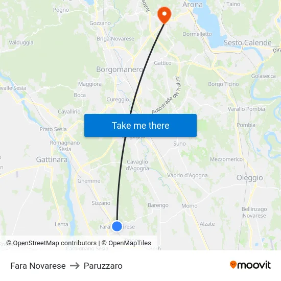 Fara Novarese to Paruzzaro map