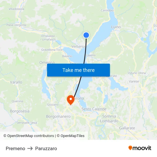 Premeno to Paruzzaro map