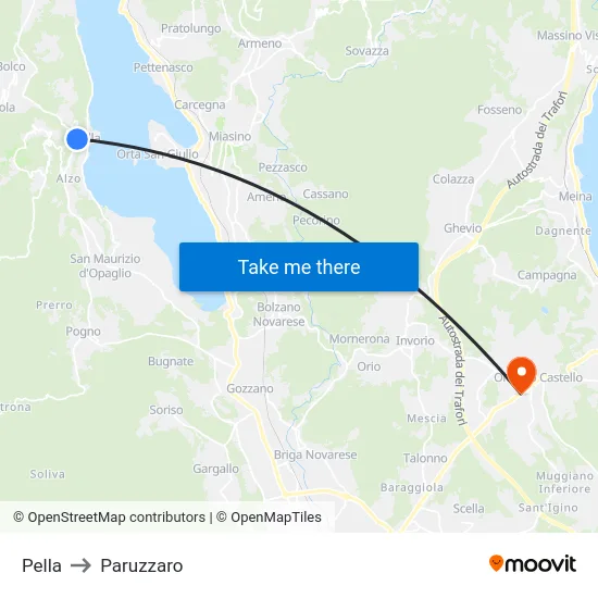 Pella to Paruzzaro map