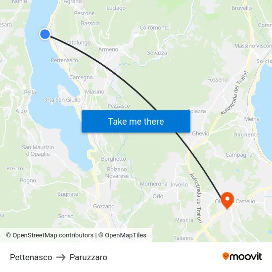 Pettenasco to Paruzzaro map