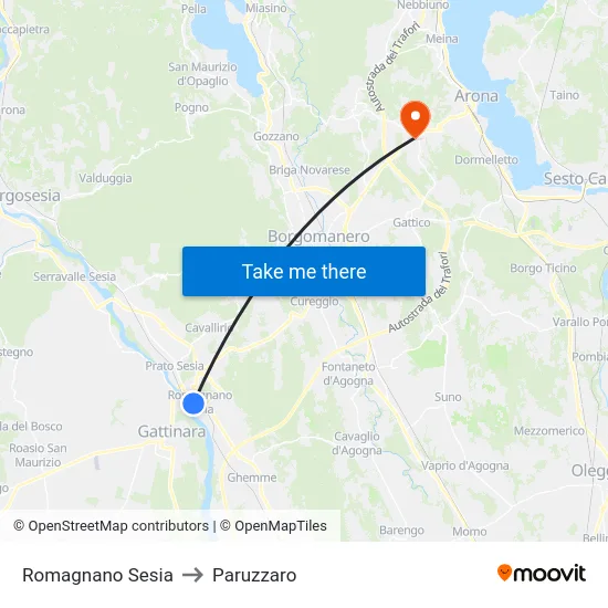 Romagnano Sesia to Paruzzaro map