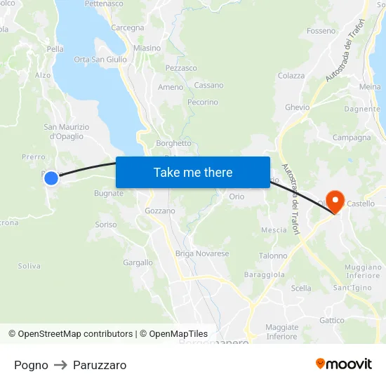 Pogno to Paruzzaro map