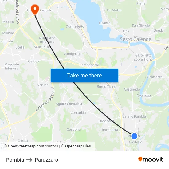 Pombia to Paruzzaro map