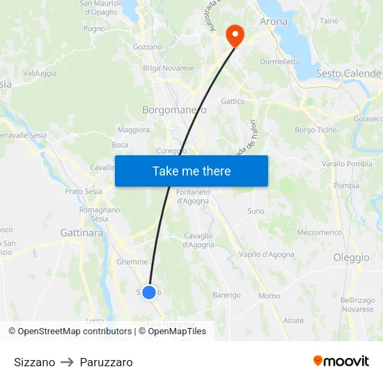 Sizzano to Paruzzaro map