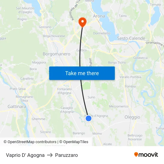 Vaprio D' Agogna to Paruzzaro map