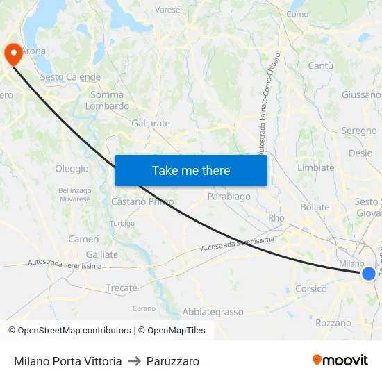 Milano Porta Vittoria to Paruzzaro map