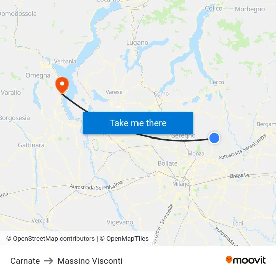 Carnate to Massino Visconti map