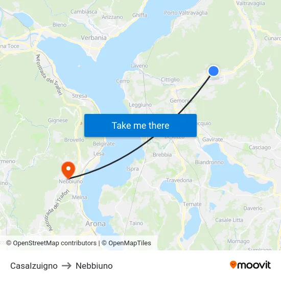 Casalzuigno to Nebbiuno map