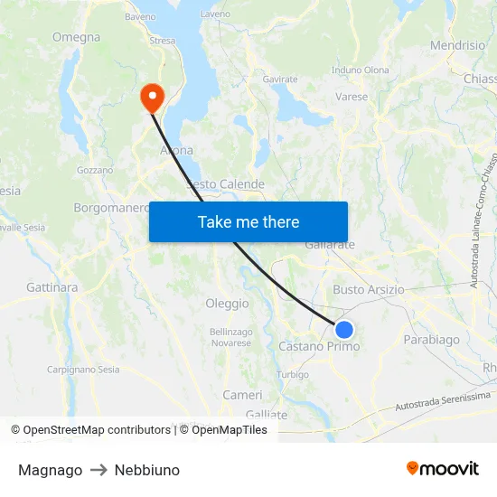Magnago to Nebbiuno map