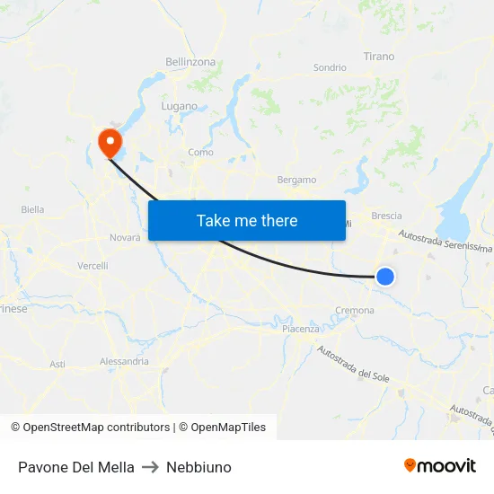 Pavone Del Mella to Nebbiuno map