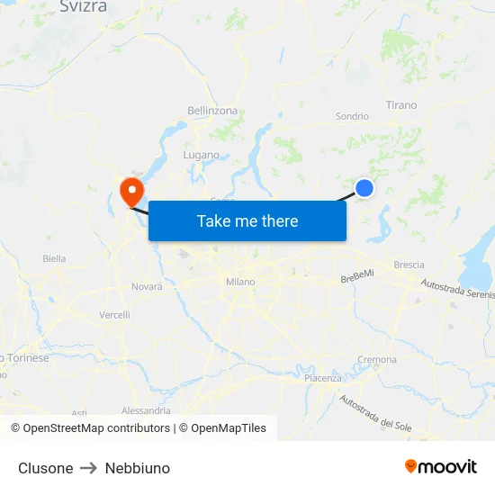Clusone to Nebbiuno map