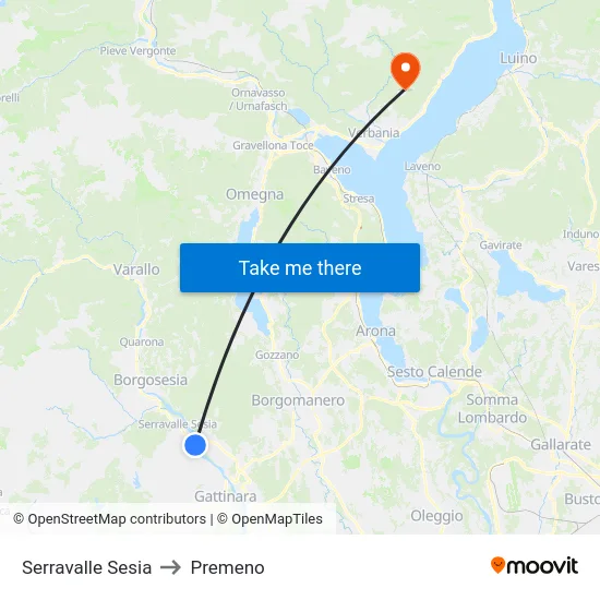 Serravalle Sesia to Premeno map
