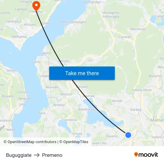 Buguggiate to Premeno map