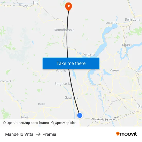Mandello Vitta to Premia map