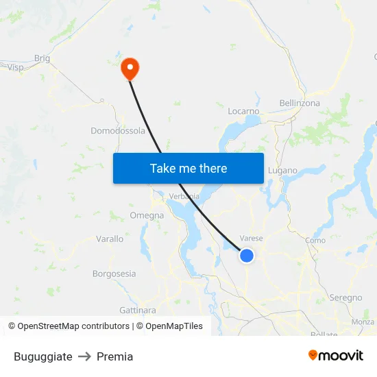 Buguggiate to Premia map