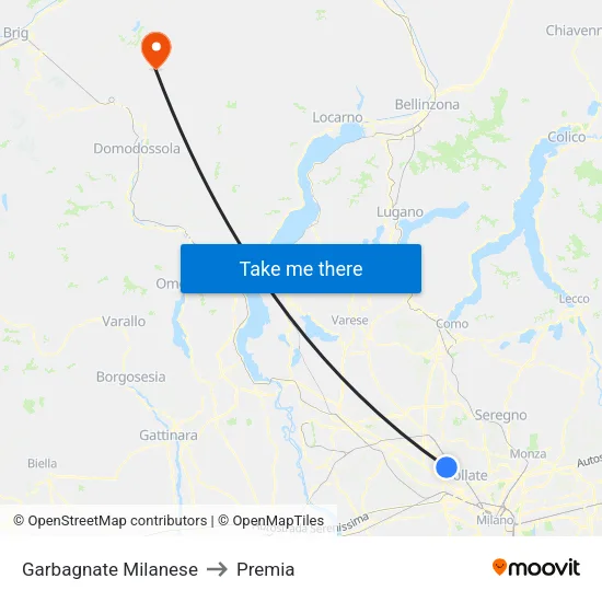 Garbagnate Milanese to Premia map