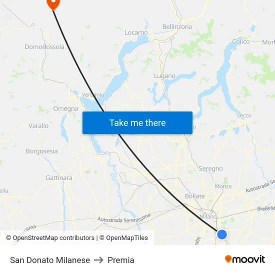 San Donato Milanese to Premia map