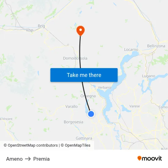 Ameno to Premia map