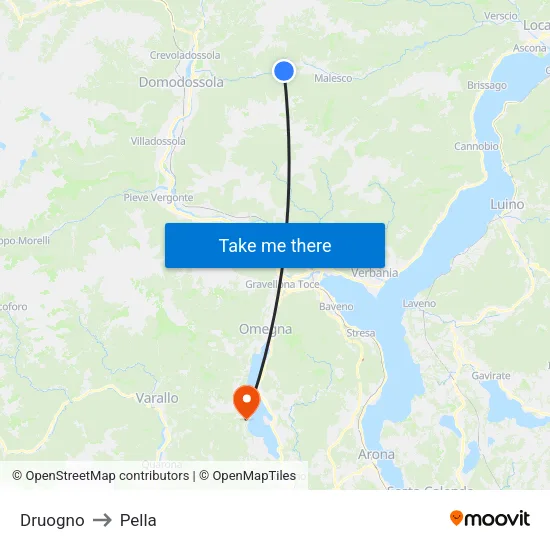 Druogno to Pella map