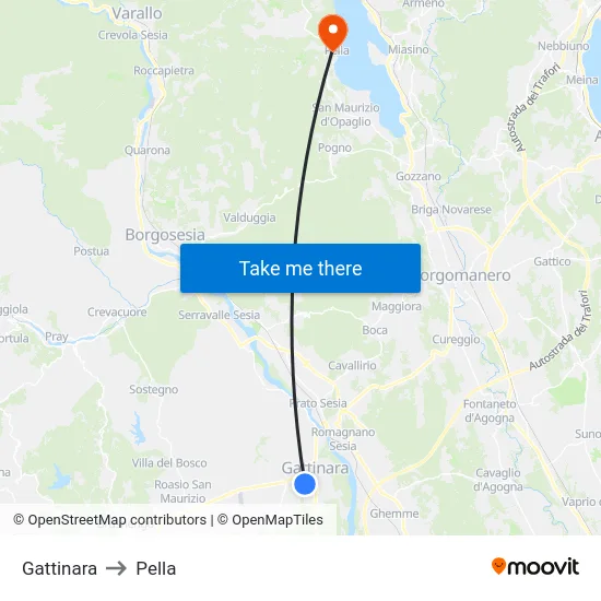 Gattinara to Pella map
