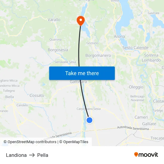 Landiona to Pella map