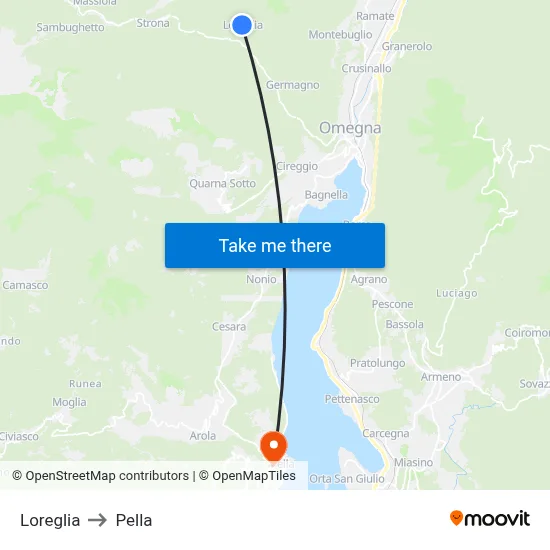 Loreglia to Pella map