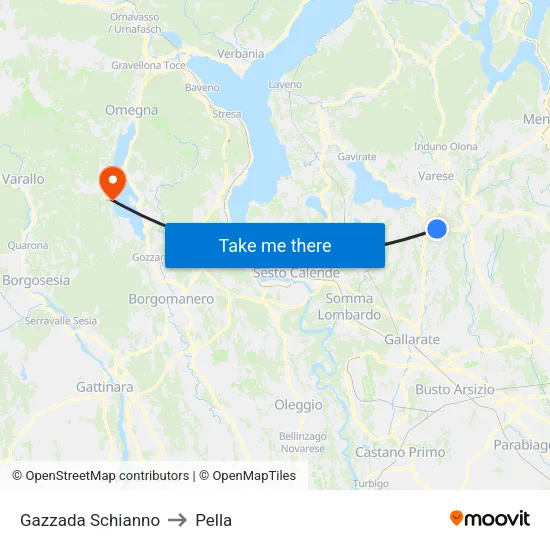 Gazzada Schianno to Pella map