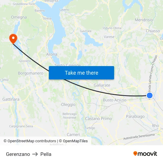 Gerenzano to Pella map