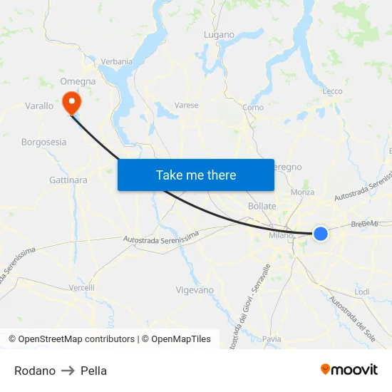 Rodano to Pella map