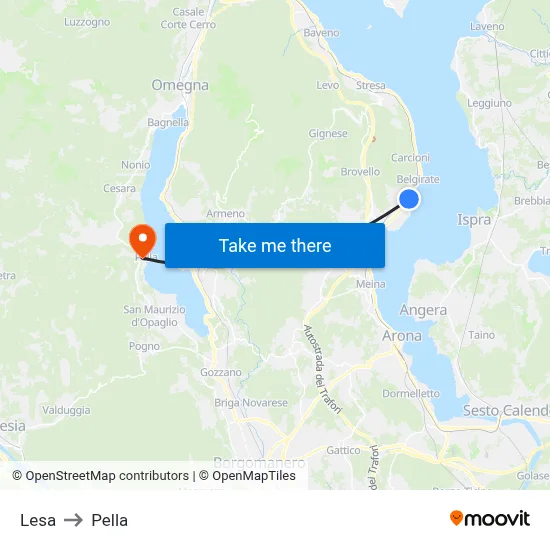 Lesa to Pella map