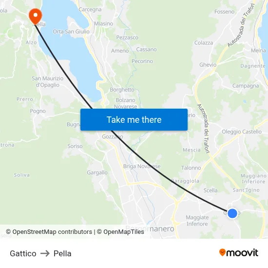 Gattico to Pella map