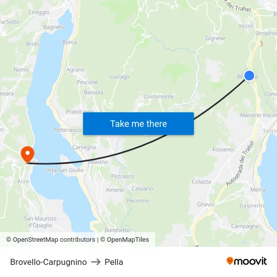 Brovello-Carpugnino to Pella map