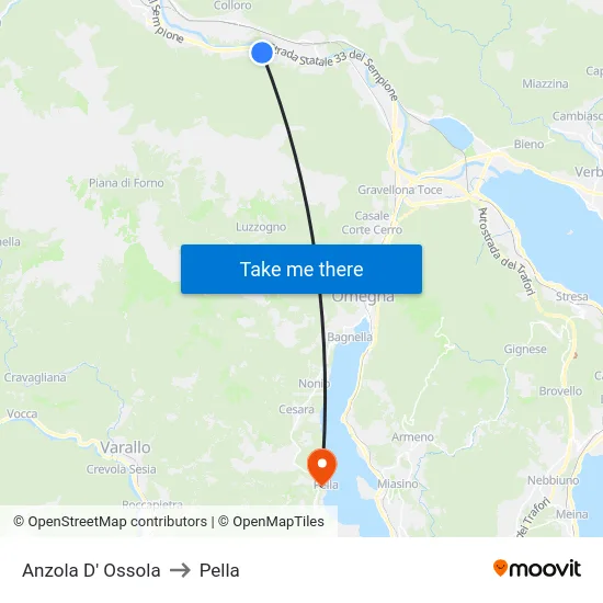 Anzola D' Ossola to Pella map