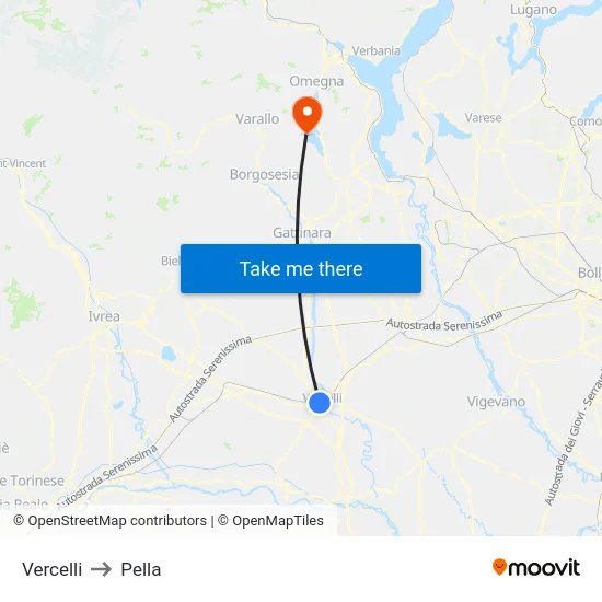 Vercelli to Pella map