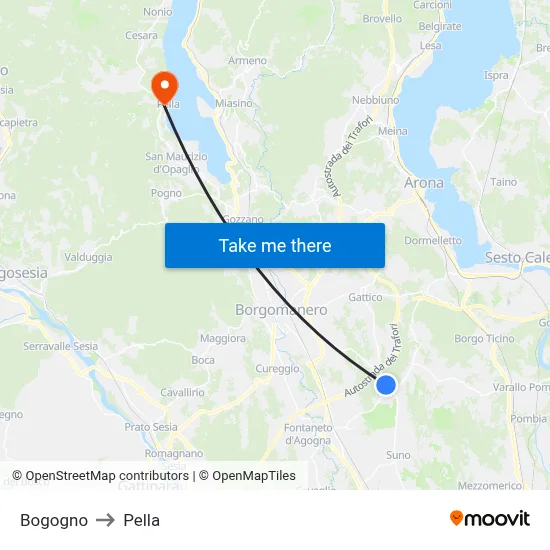 Bogogno to Pella map
