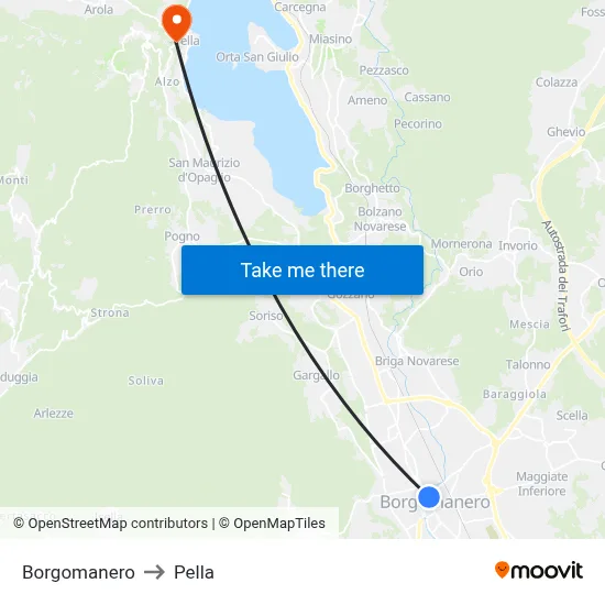 Borgomanero to Pella map