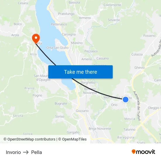 Invorio to Pella map