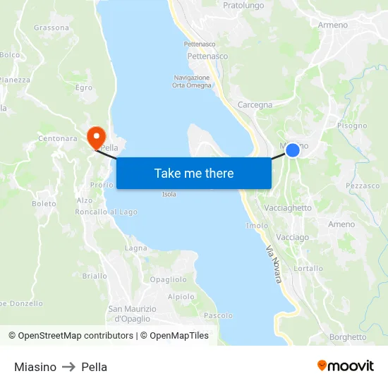 Miasino to Pella map