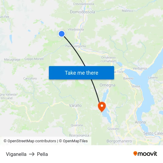 Viganella to Pella map