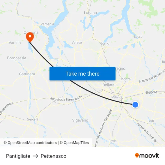 Pantigliate to Pettenasco map