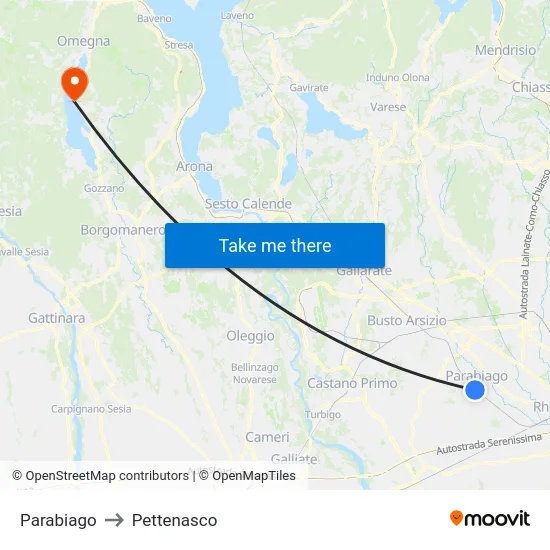 Parabiago to Pettenasco map