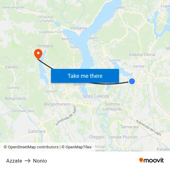 Azzate to Nonio map