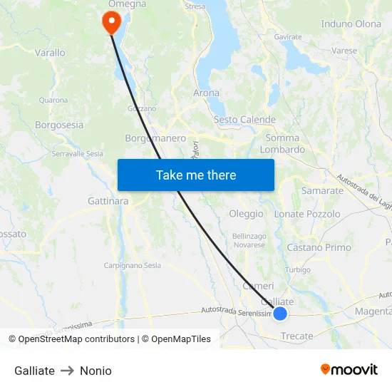 Galliate to Nonio map