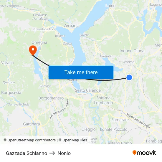 Gazzada Schianno to Nonio map
